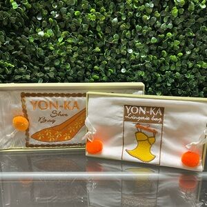Women's White and Orange Accessory Bags